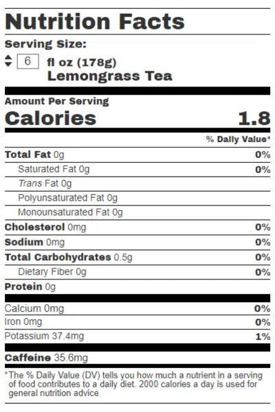 Lemon grass tea nutrition facts
